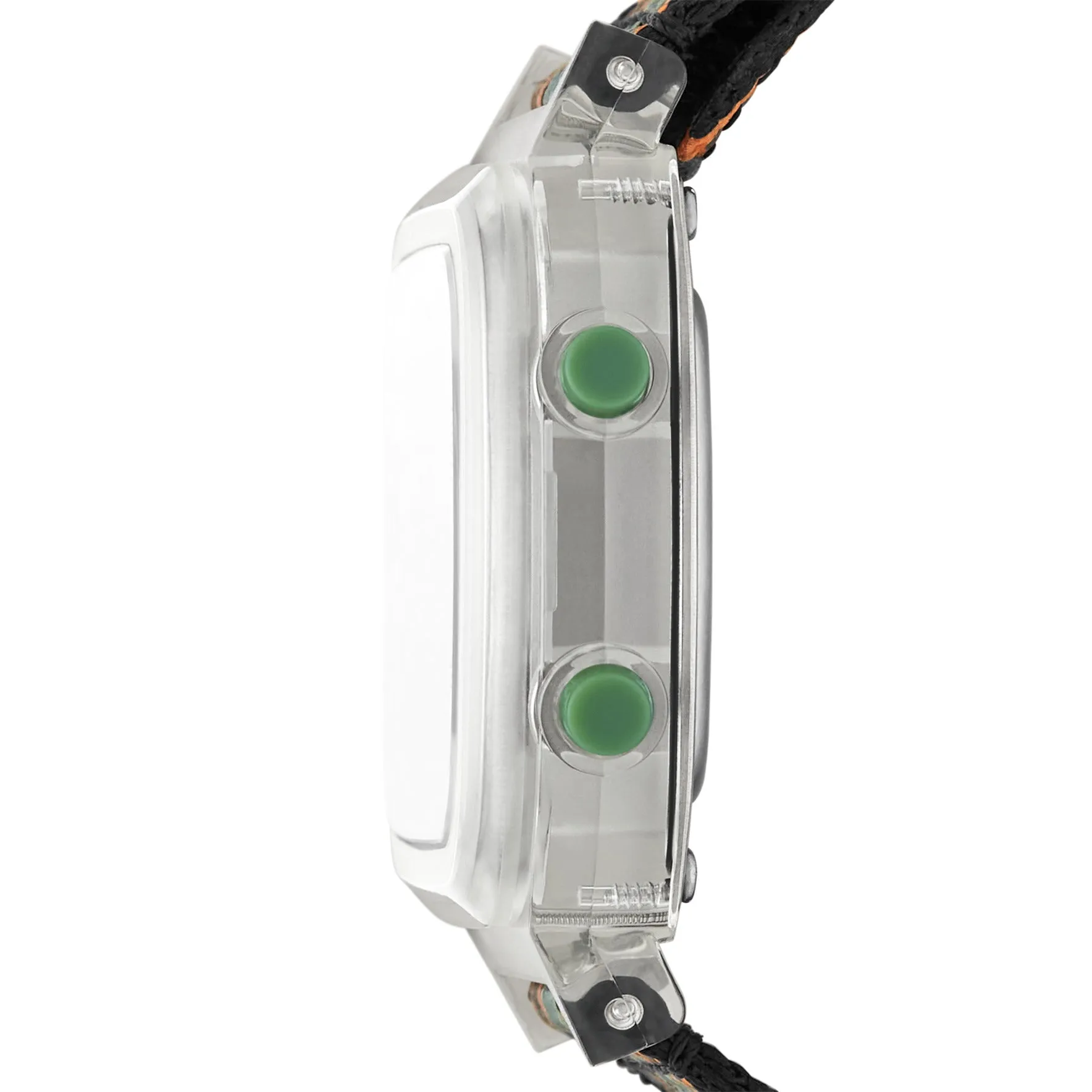 Retro Digital Black with Orange and Green Stripes Nylon Watch