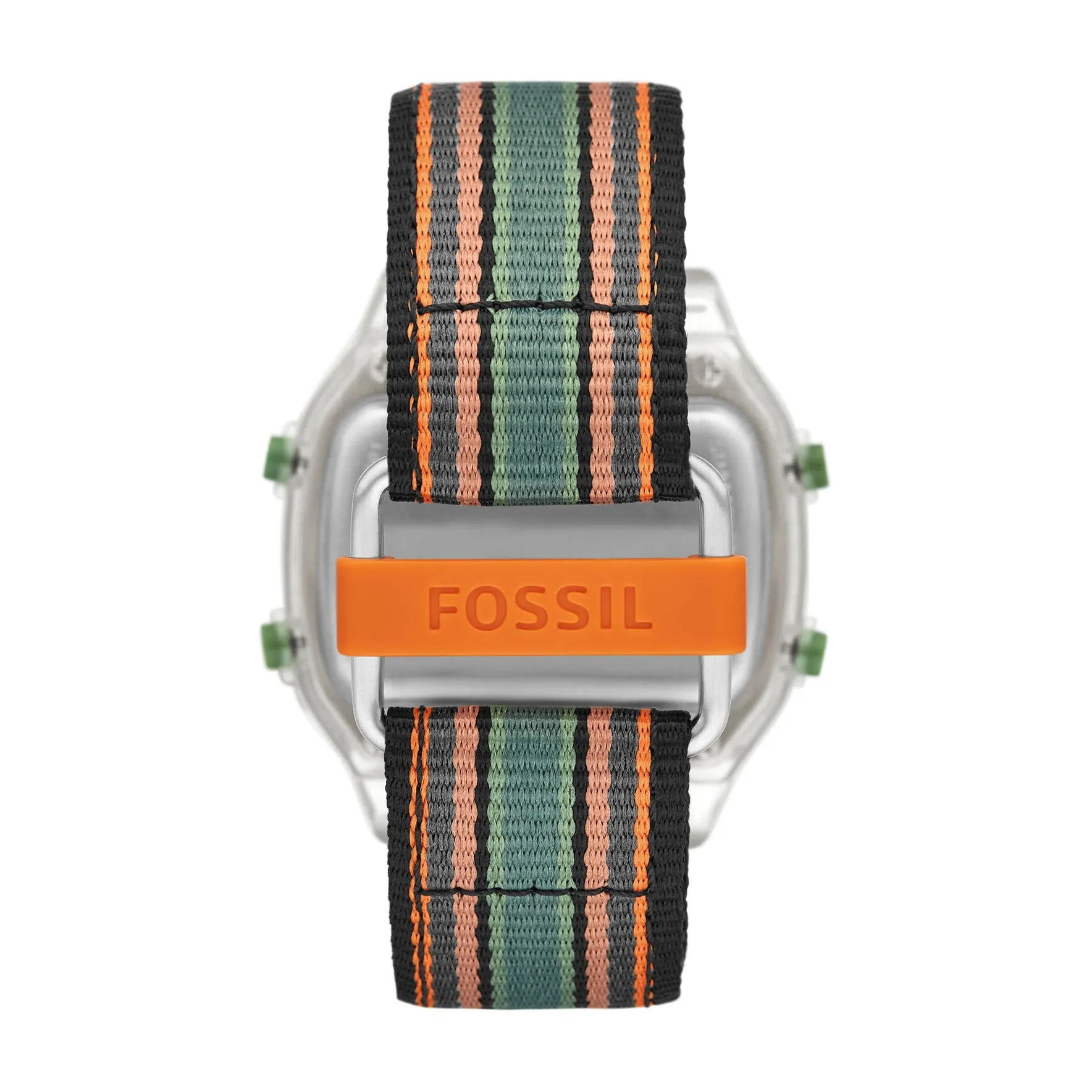 Retro Digital Black with Orange and Green Stripes Nylon Watch