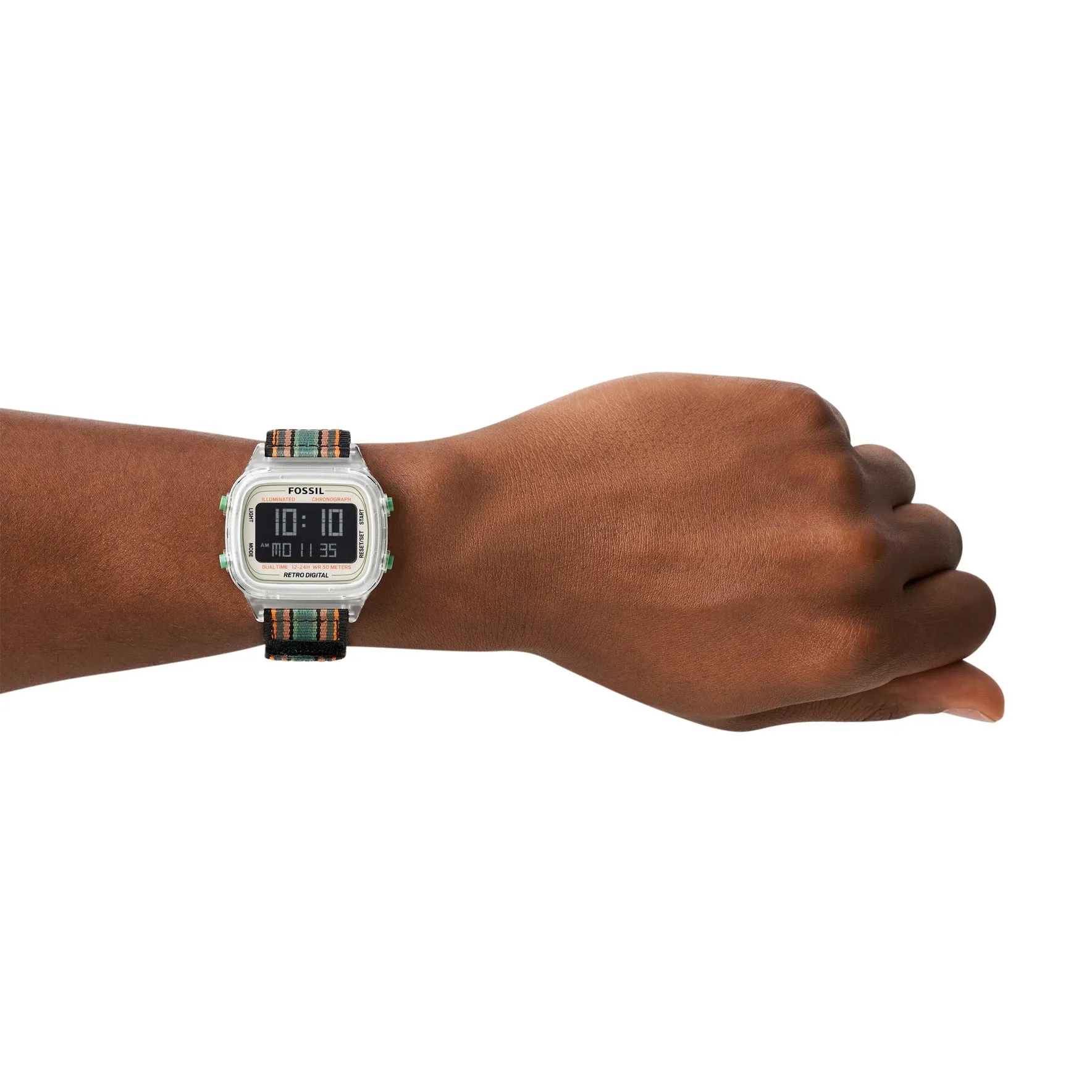 Retro Digital Black with Orange and Green Stripes Nylon Watch