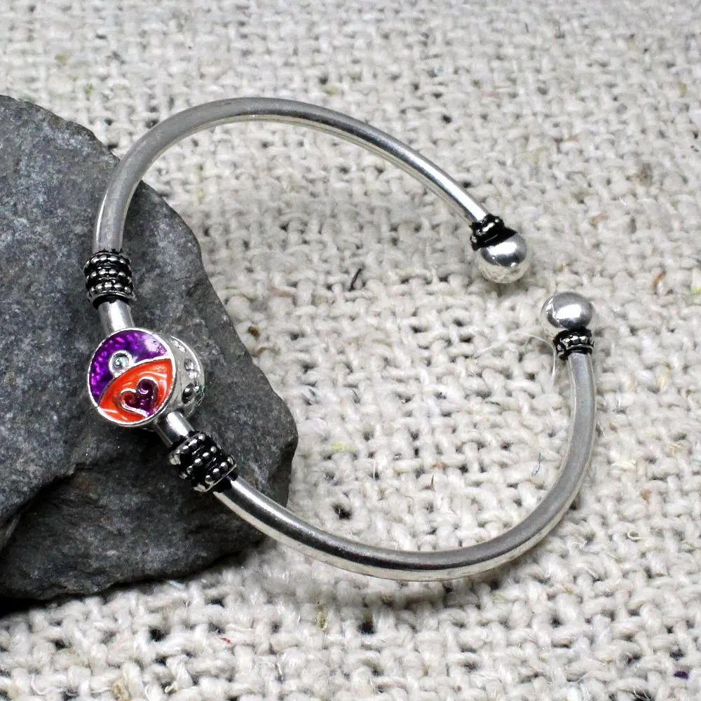 Revolving Face CZ Sterling Silver Bangle Open Bracelet - Single