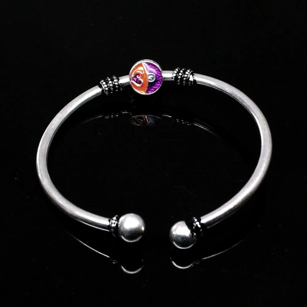 Revolving Face CZ Sterling Silver Bangle Open Bracelet - Single
