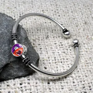 Revolving Face CZ Sterling Silver Bangle Open Bracelet - Single