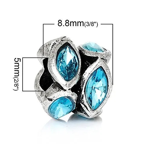 Rhinestone Birthstone w/  Crystal Ovals Charm Bead (December)