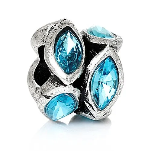 Rhinestone Birthstone w/  Crystal Ovals Charm Bead (December)