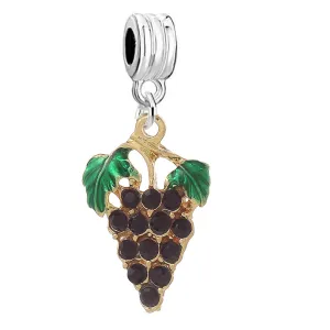 Rhinestones Grape Purple Fruit Dangle Charm Pendant for European Snake Chain Bracelet