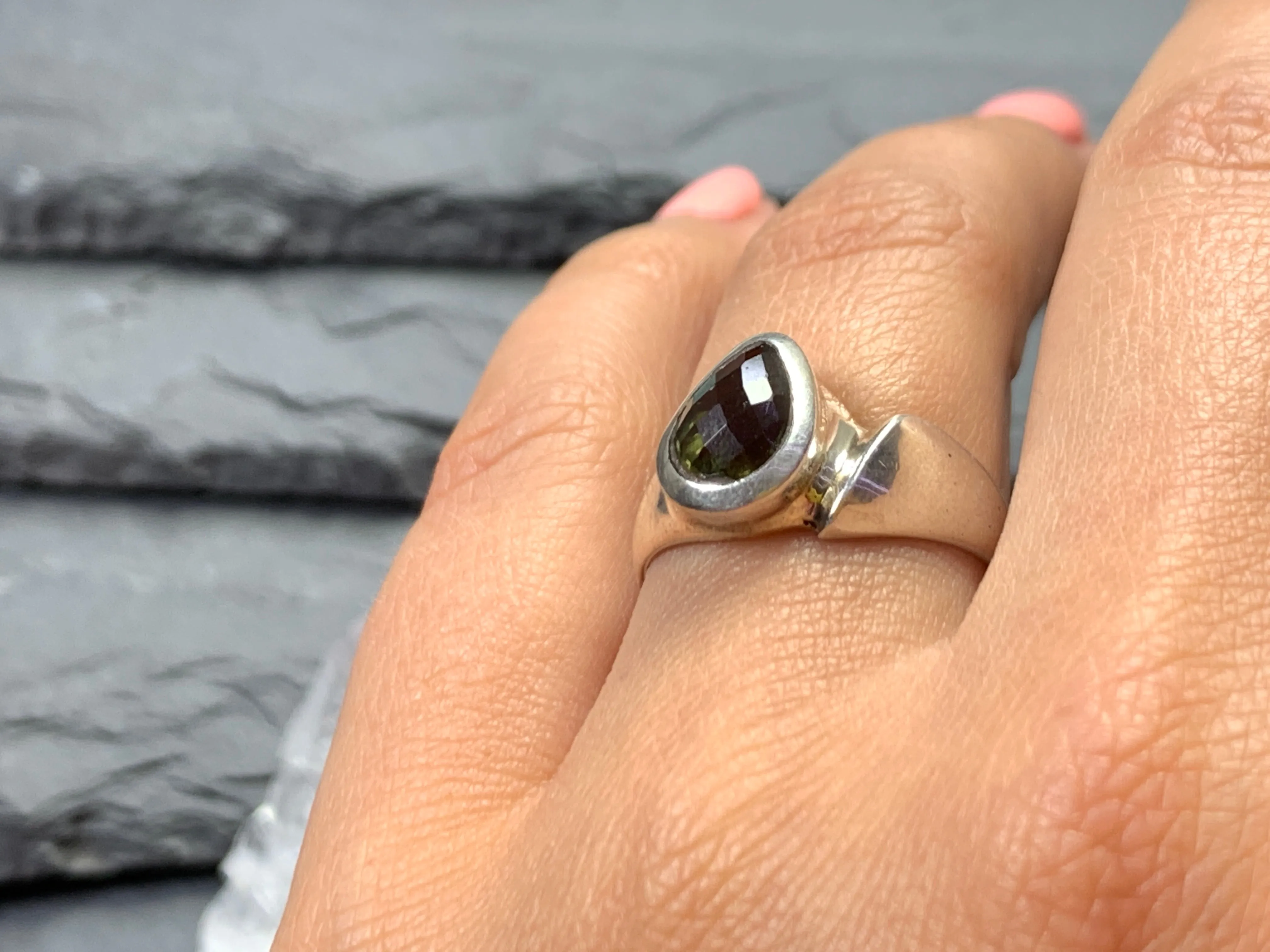 Ring with Moldavite/ 6.75 US