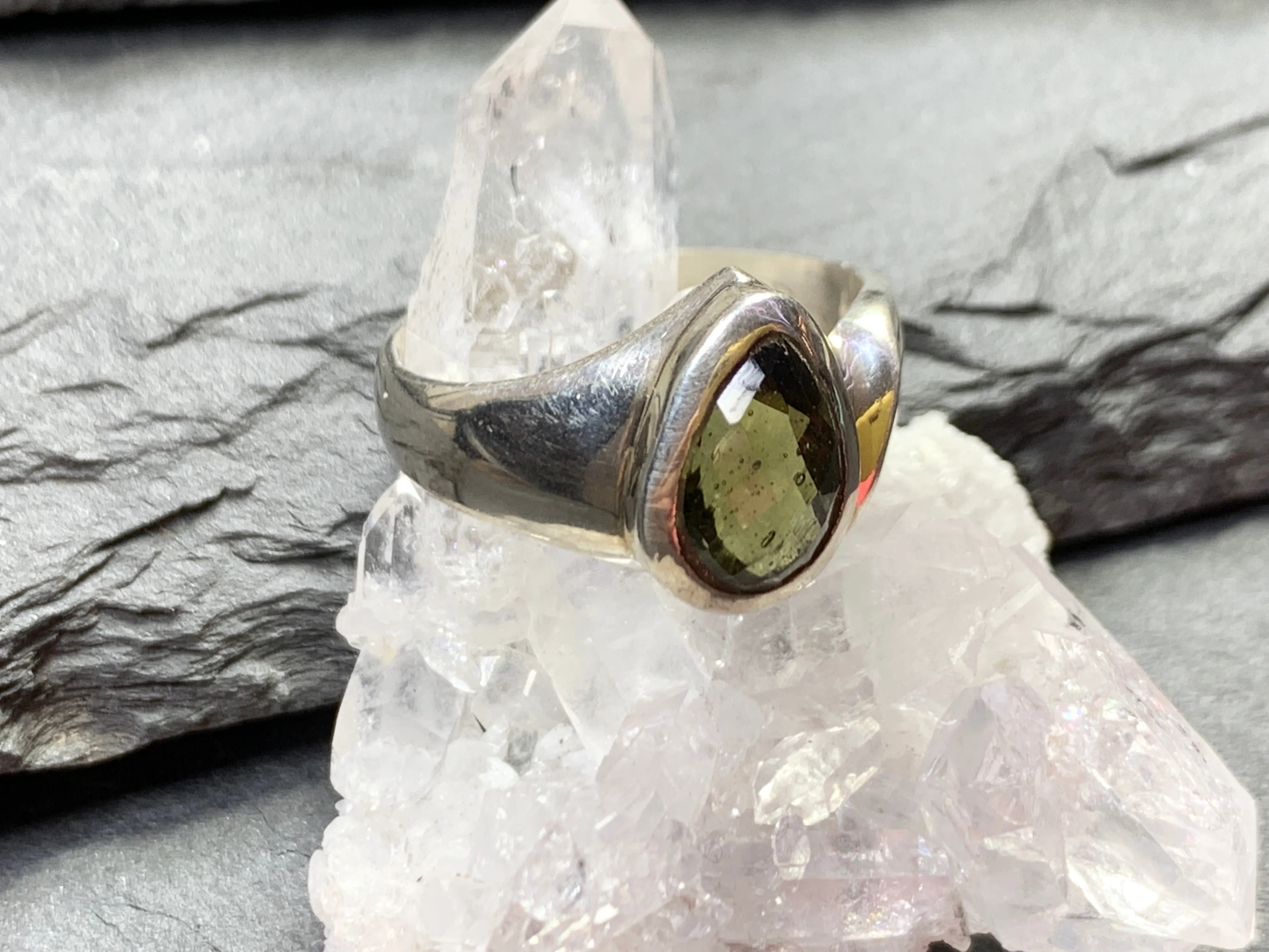 Ring with Moldavite/ 6.75 US