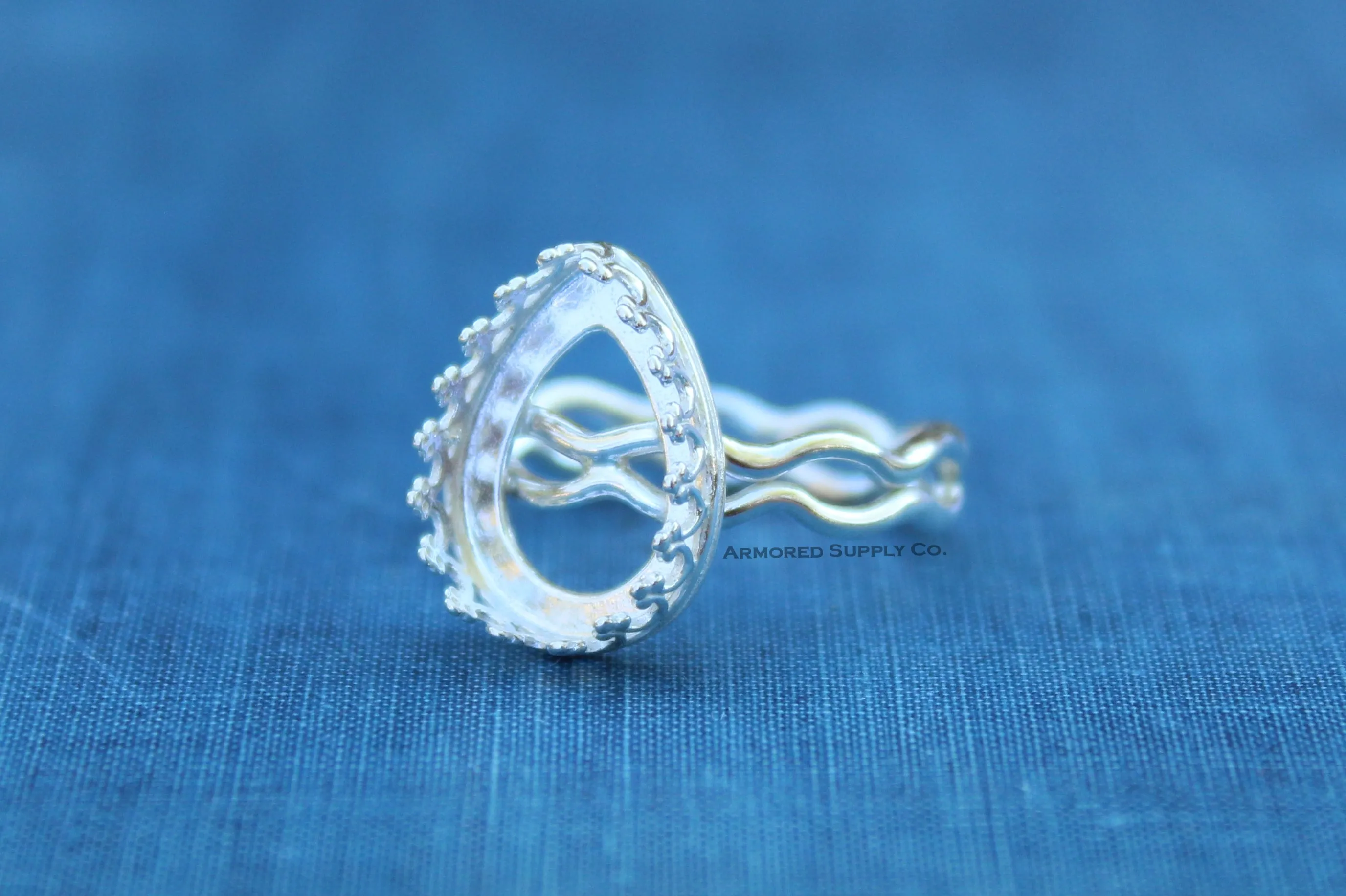 Ripple Ring Crown Pear Bezel Cup Ring blank Setting