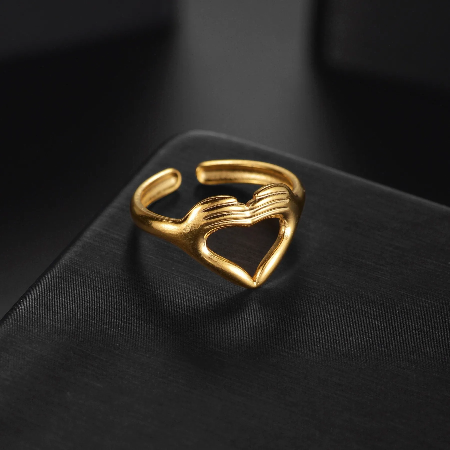 Romantic Double Hands Heart Ring Geometric Love Couple Open Men's Ring