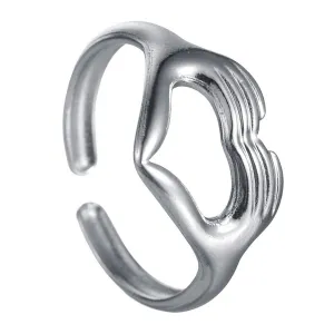 Romantic Double Hands Heart Ring Geometric Love Couple Open Men's Ring
