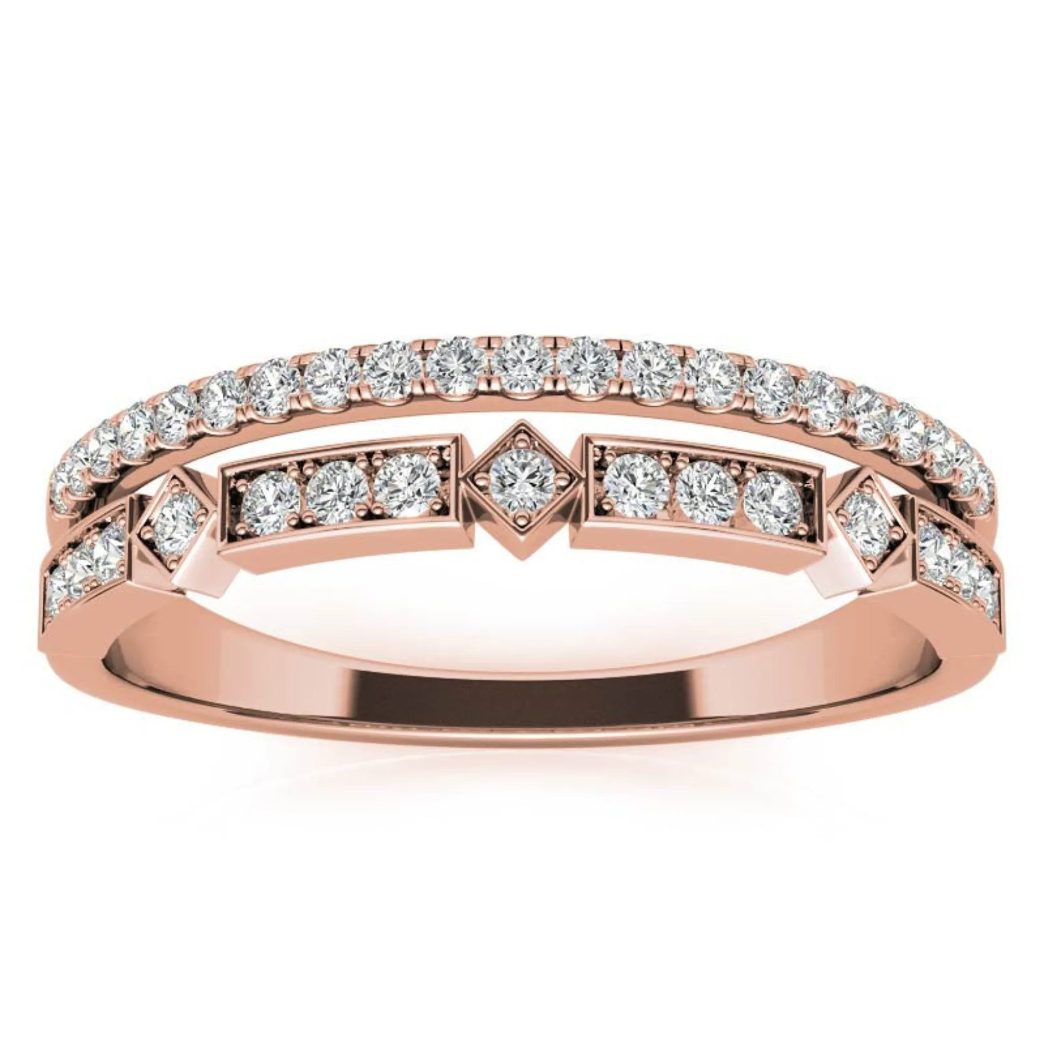Rose Gold Silver Dual Layered Adjustable Bezel-Set Bold Geometric Ring For Woman