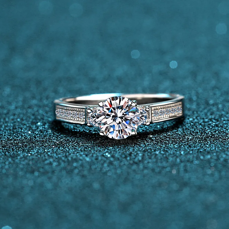 Round Cut Moissanite Diamond Crown Ring