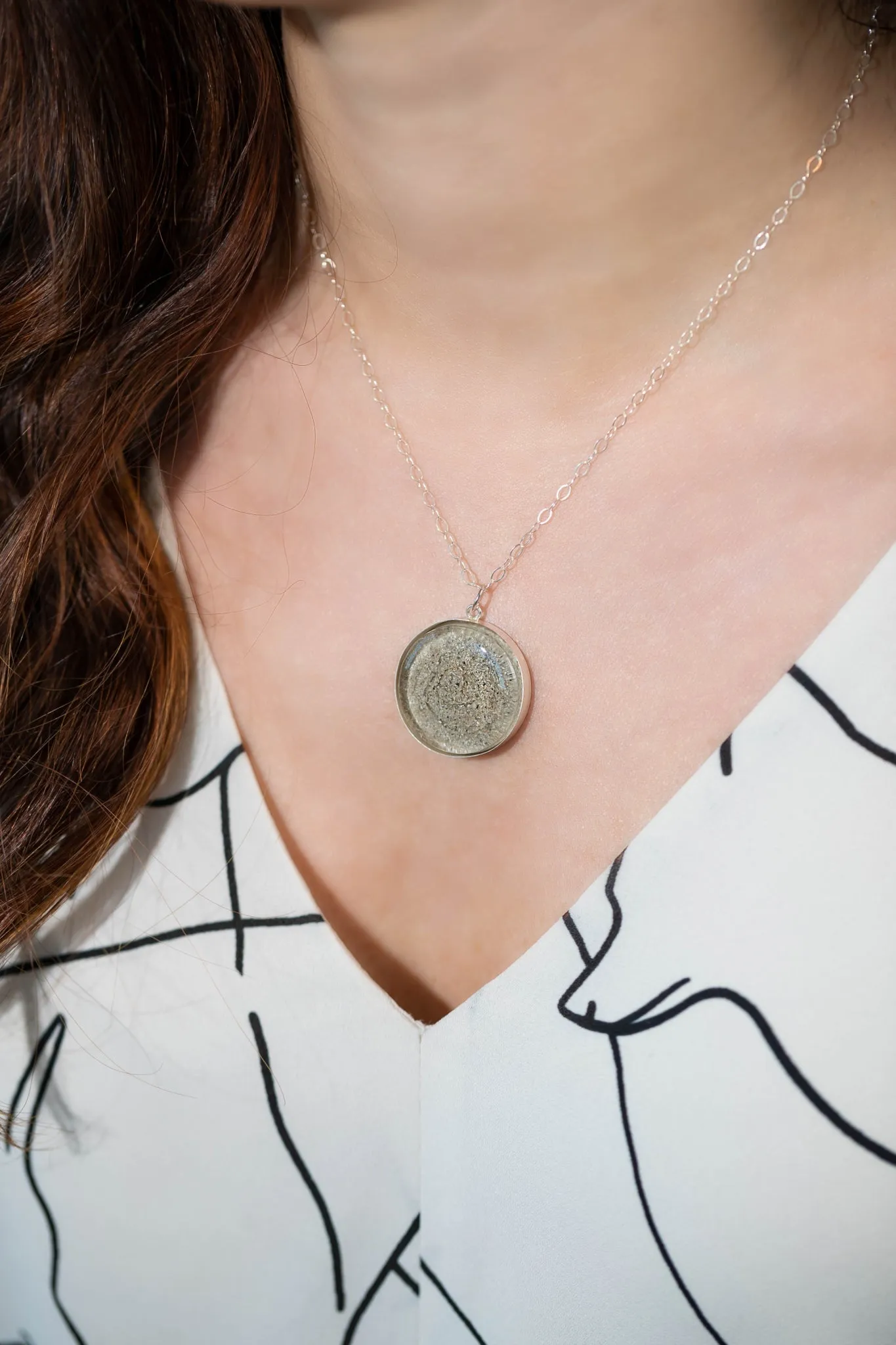 Round Resin Pendant Memorial Necklace | Cremation Jewelry | Coastal