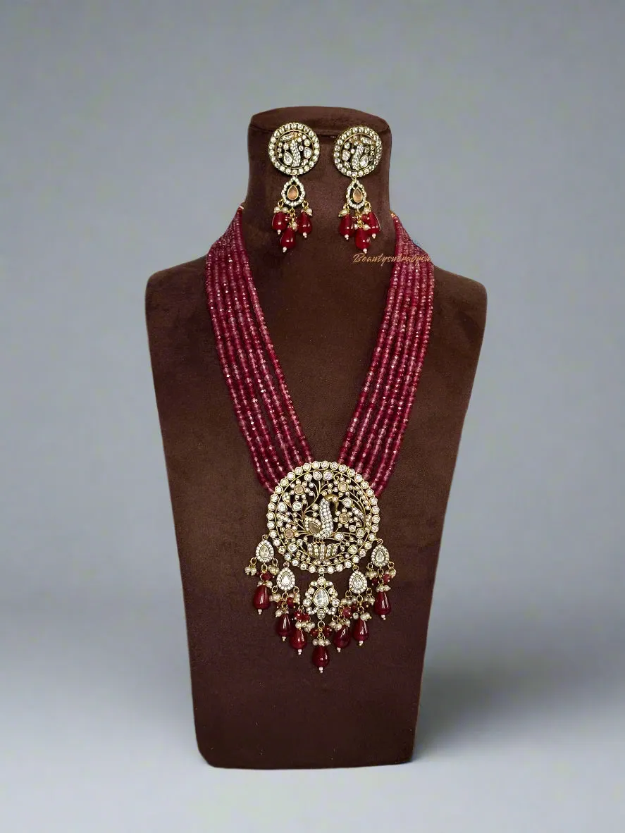 Royal Beaded Necklace Set – Kundan Pendant Jewelry Gift for Mother’s Day