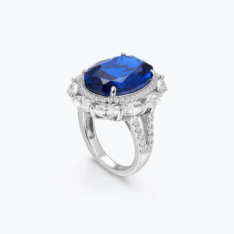 Royal Blue Ring Light Luxury Ice Cut Blue Ring