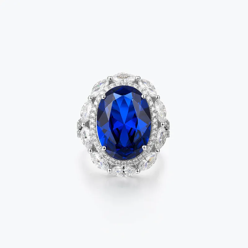 Royal Blue Ring Light Luxury Ice Cut Blue Ring