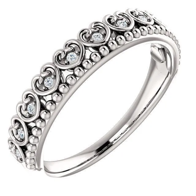Royal Hearts Diamond Milgrain Crown Stackable Band