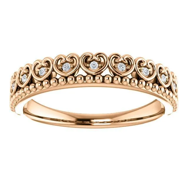 Royal Hearts Diamond Milgrain Crown Stackable Band