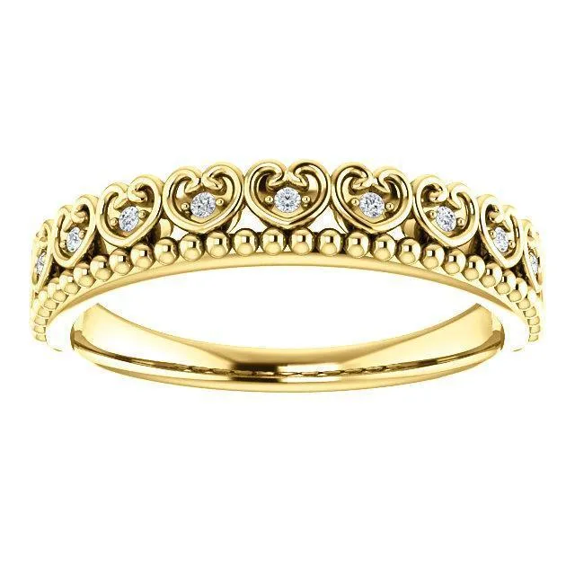 Royal Hearts Diamond Milgrain Crown Stackable Band