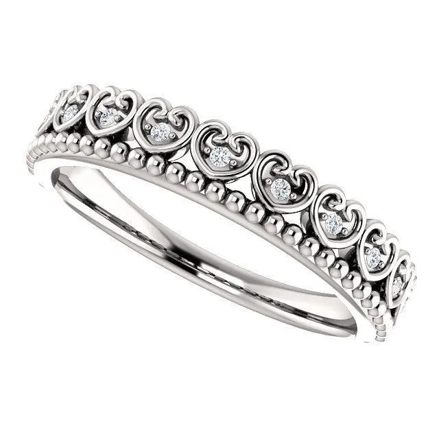 Royal Hearts Diamond Milgrain Crown Stackable Band