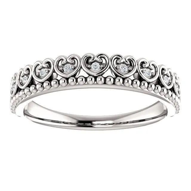 Royal Hearts Diamond Milgrain Crown Stackable Band
