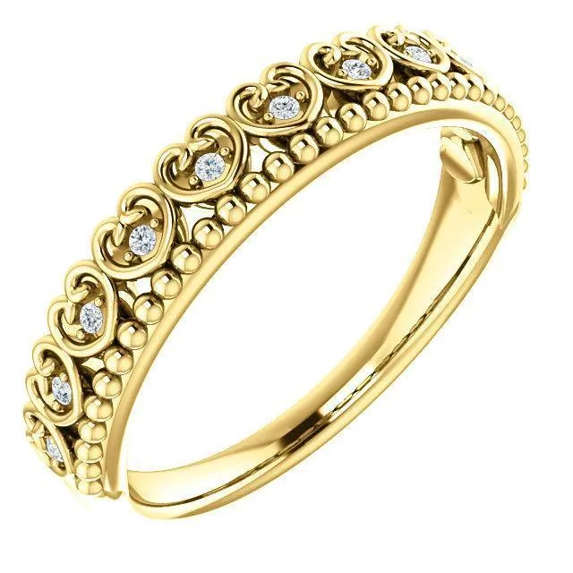 Royal Hearts Diamond Milgrain Crown Stackable Band