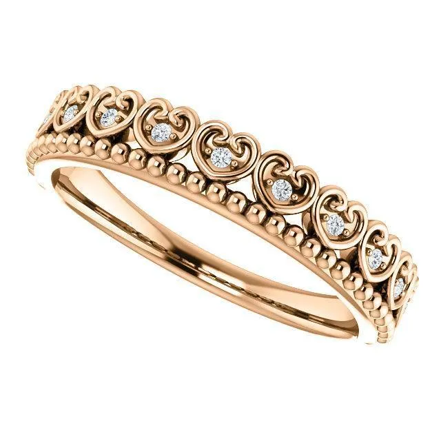Royal Hearts Diamond Milgrain Crown Stackable Band