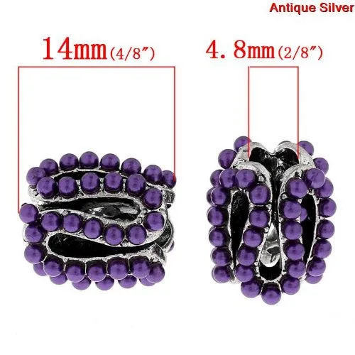 S Pattern Charm Bead with Purple Acrylic Balls For Snake Chain Bracelet