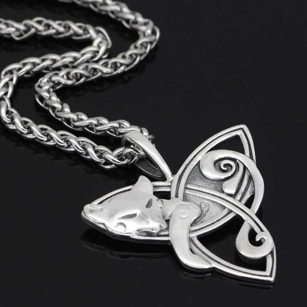 S925 Sterling Silver Cat on Triquetra Celtic Necklace