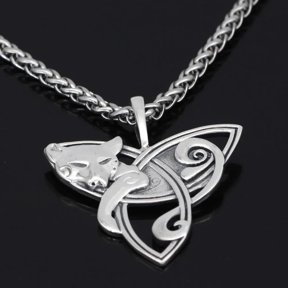 S925 Sterling Silver Cat on Triquetra Celtic Necklace