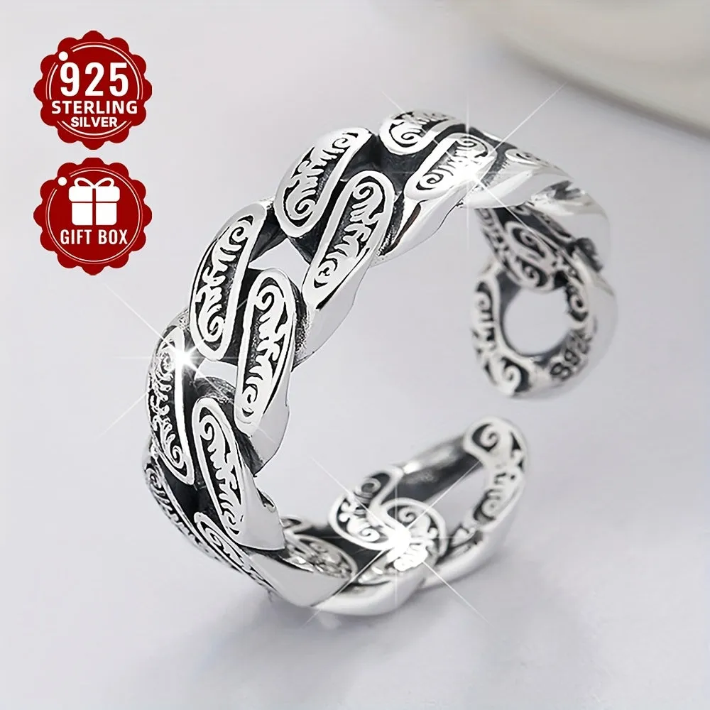 S925 Sterling Silver Geometric Irregular Opening Ring Unisex Style Party Ring