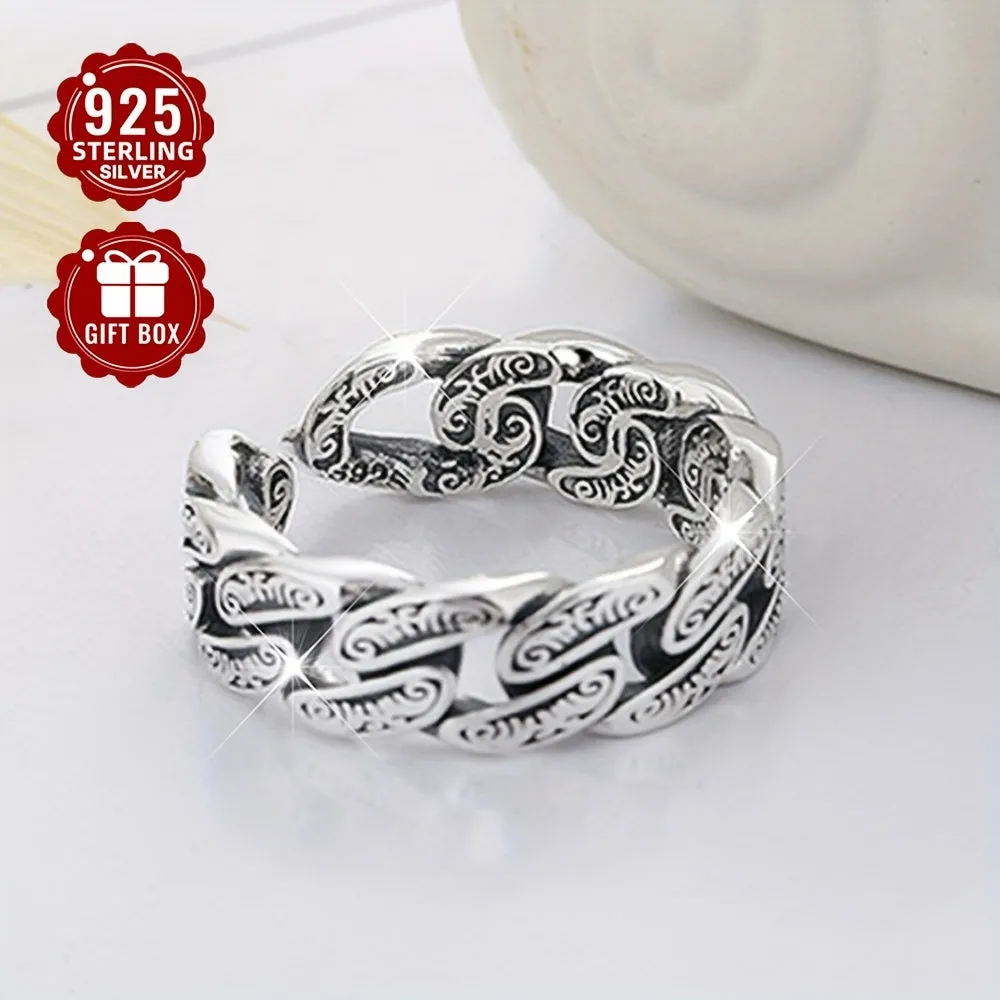 S925 Sterling Silver Geometric Irregular Opening Ring Unisex Style Party Ring