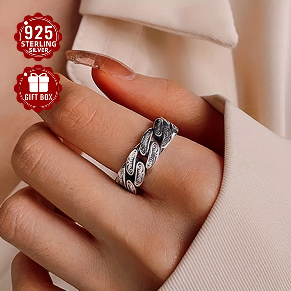 S925 Sterling Silver Geometric Irregular Opening Ring Unisex Style Party Ring