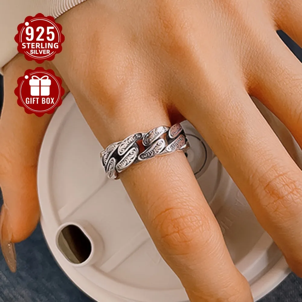 S925 Sterling Silver Geometric Irregular Opening Ring Unisex Style Party Ring