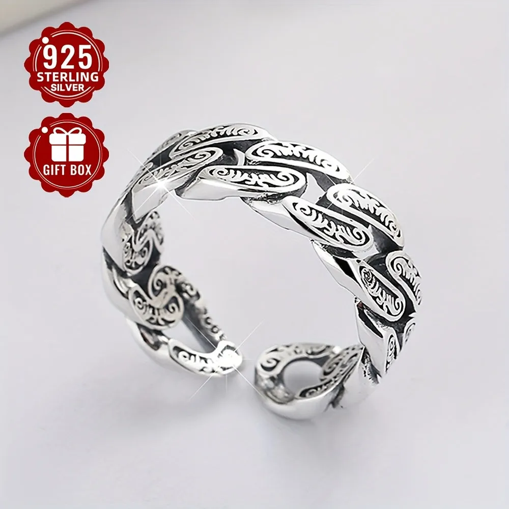 S925 Sterling Silver Geometric Irregular Opening Ring Unisex Style Party Ring
