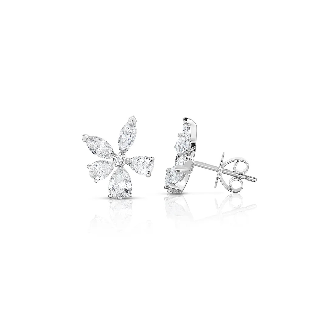 Sabel Collection White Gold Multi-Shape Diamond Flower Stud Earrings