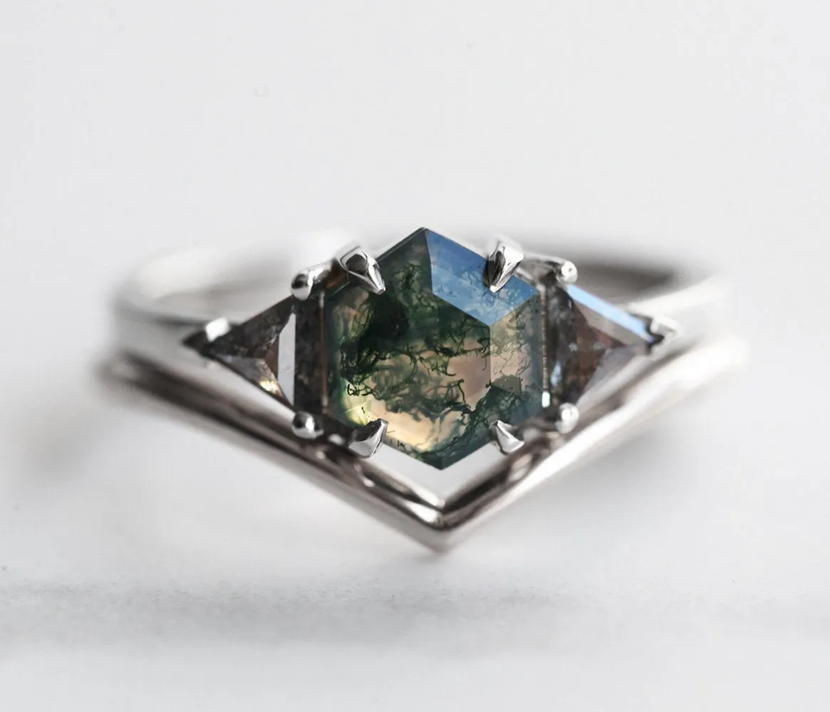 Sasha Octagon Moss Agate & Salt Pepper Diamond Ring