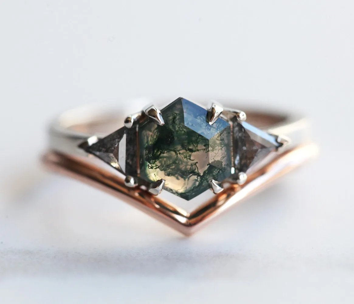 Sasha Octagon Moss Agate & Salt Pepper Diamond Ring