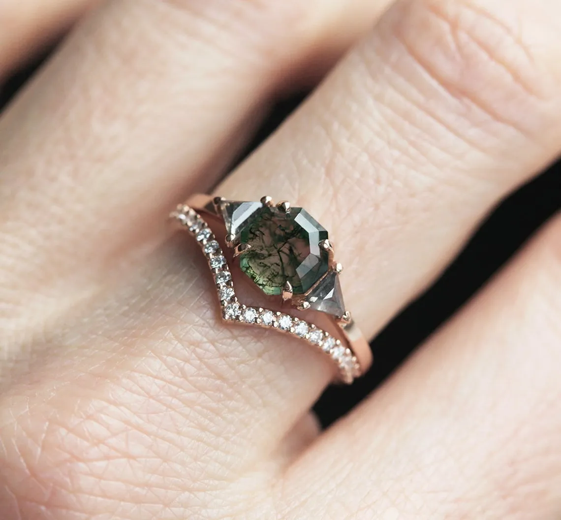 Sasha Octagon Moss Agate & Salt Pepper Diamond Ring
