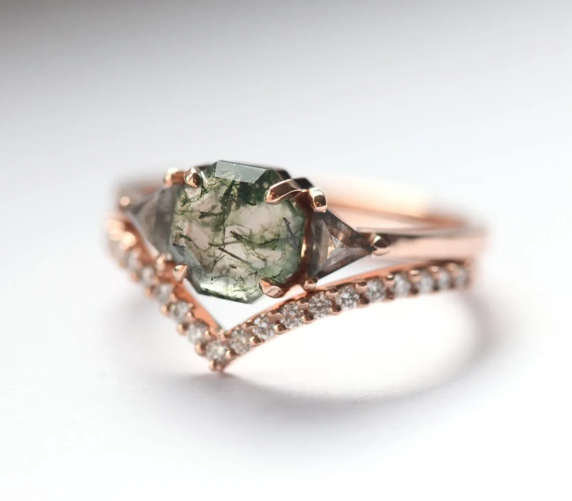 Sasha Octagon Moss Agate & Salt Pepper Diamond Ring