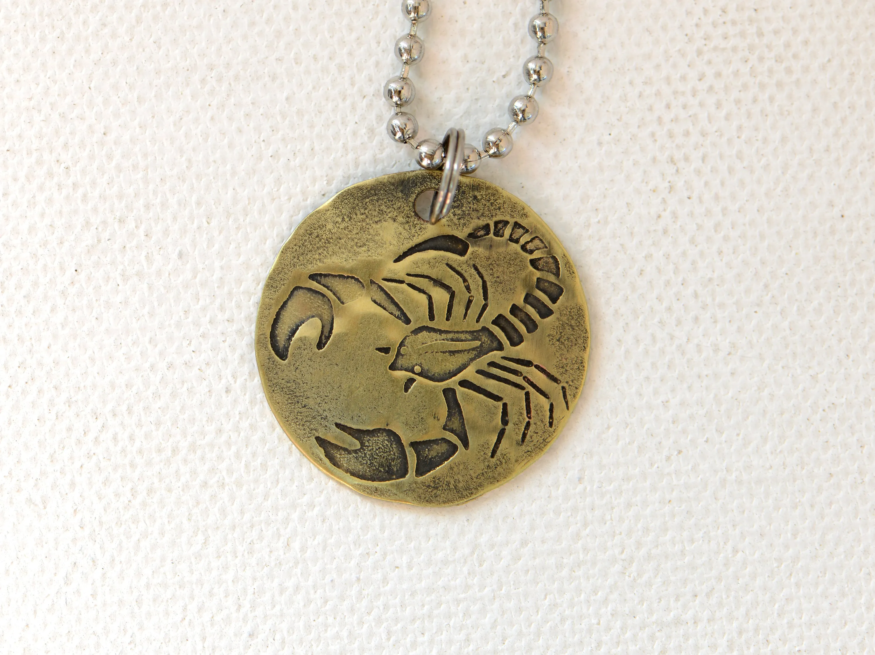 Scorpio Zodiac Sign Brass Disc Necklace