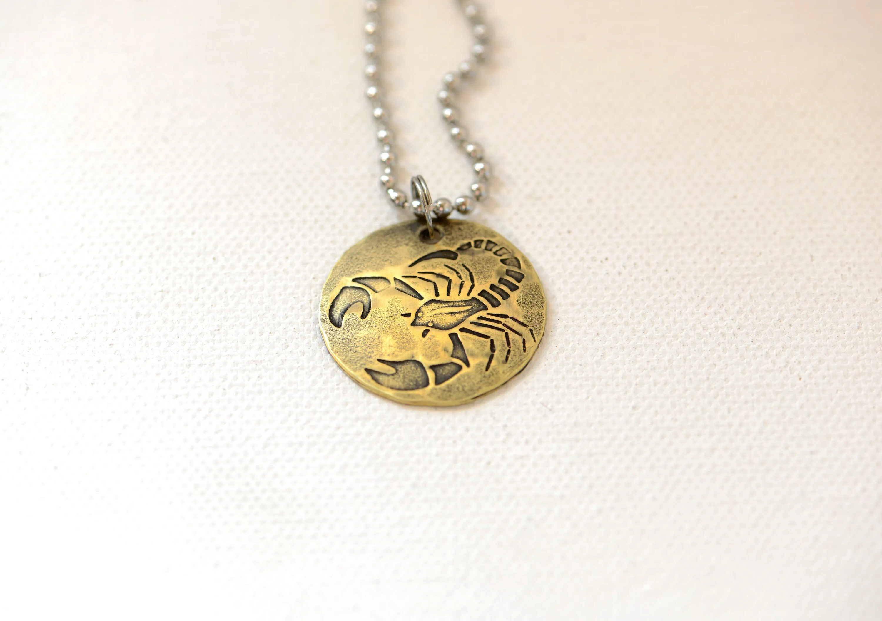 Scorpio Zodiac Sign Brass Disc Necklace
