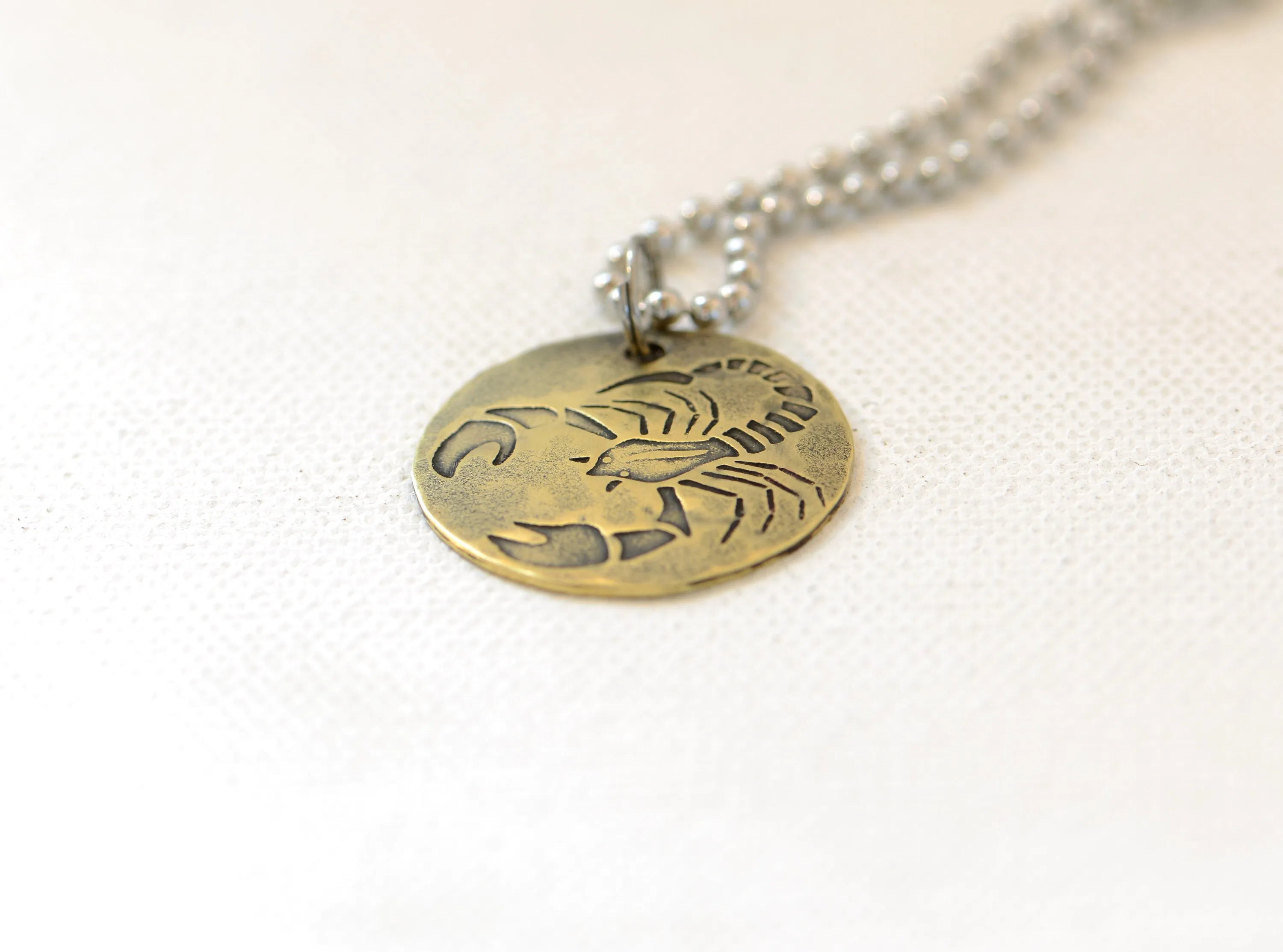 Scorpio Zodiac Sign Brass Disc Necklace