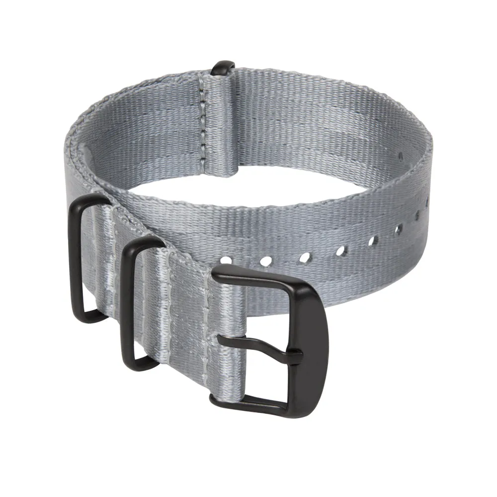 Seat Belt Nylon Military Style Watch Band - Gray, Black Hardware