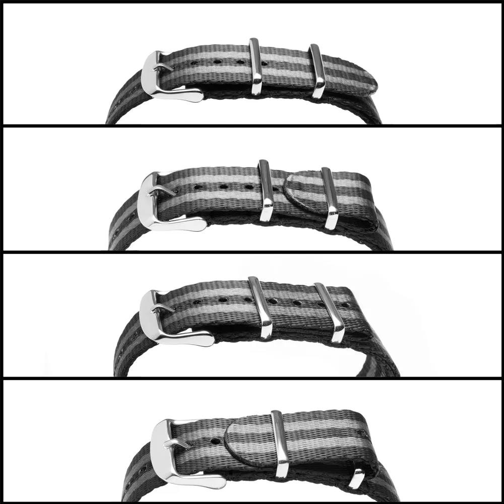 Seat Belt Nylon Military Style Watch Band - Gray, Black Hardware