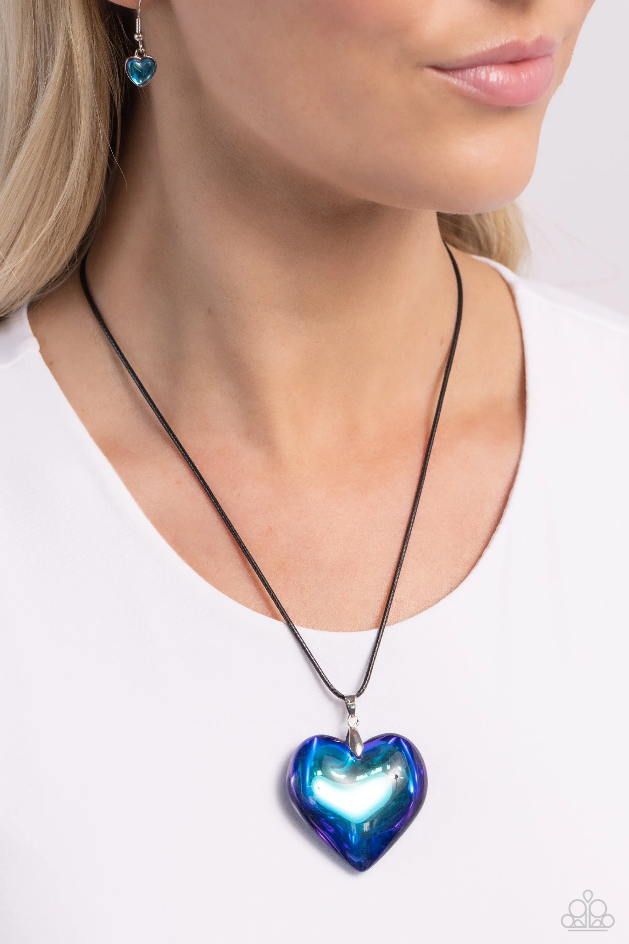 Seize the Simplicity - Blue - Oversized UV Heart Black Cord Paparazzi Short Necklace