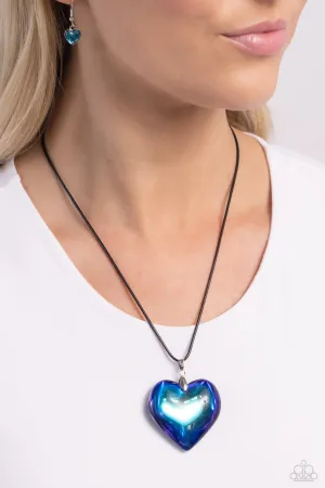 Seize the Simplicity - Blue - Oversized UV Heart Black Cord Paparazzi Short Necklace