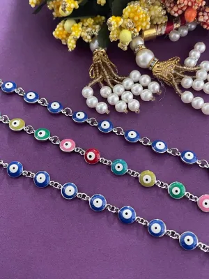(Set of 3) Silver Bracelets Blue & multicolour Evil Eye Beads Bracelet