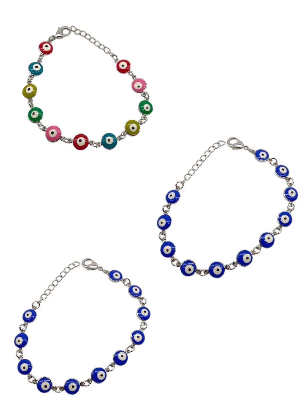 (Set of 3) Silver Bracelets Blue & multicolour Evil Eye Beads Bracelet