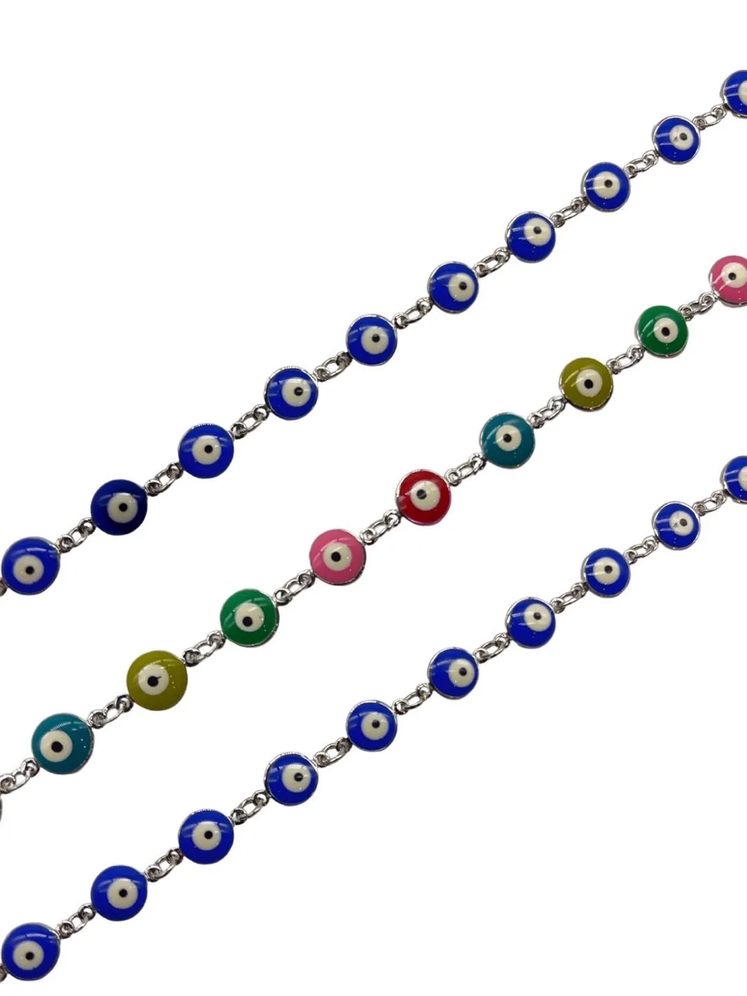 (Set of 3) Silver Bracelets Blue & multicolour Evil Eye Beads Bracelet